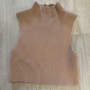 Tan sweater tank with high collar. Size small